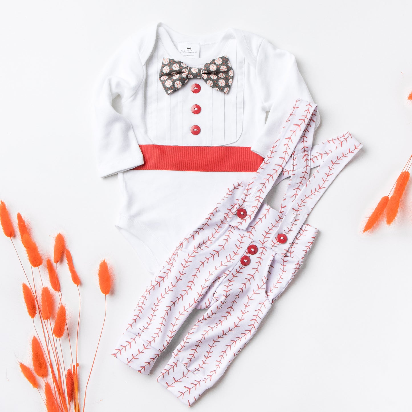 Baby Boy Tuxedo Outfit with Baseball Accents