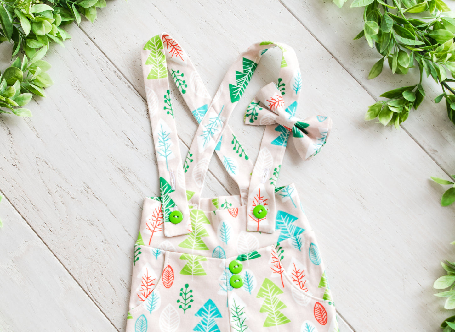 Baby Boy Leggings with Suspenders - Christmas Trees