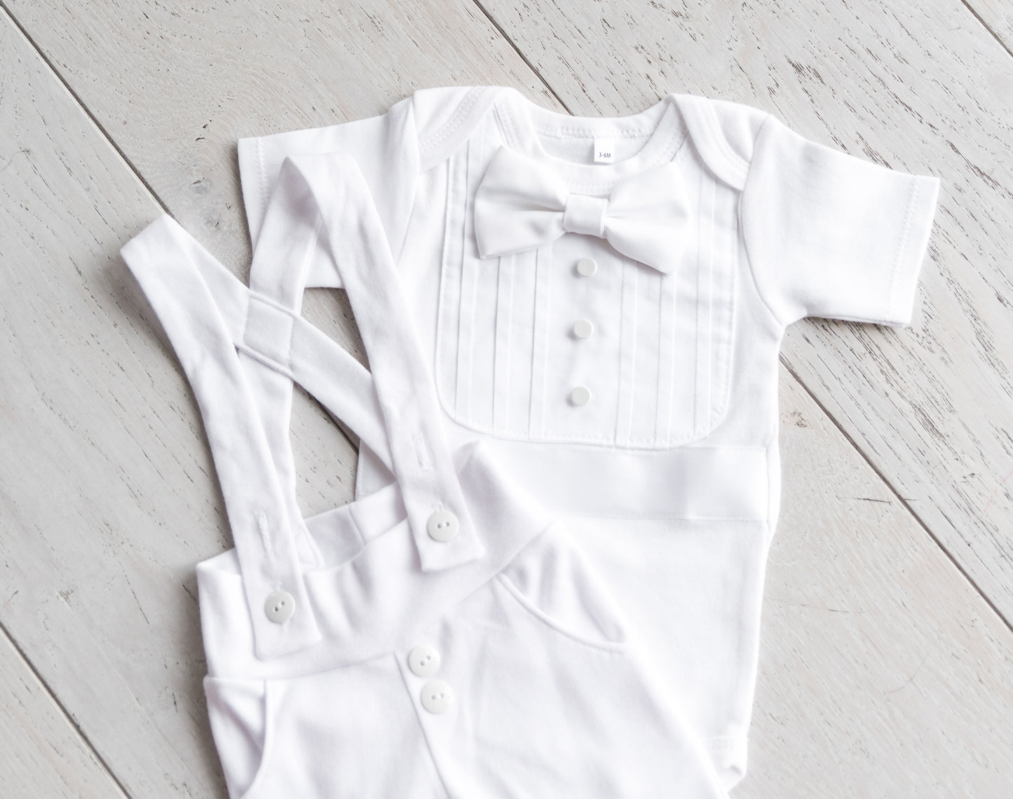 White Baby Boy Blessing & Christening Tuxedo Outfit with Shorts