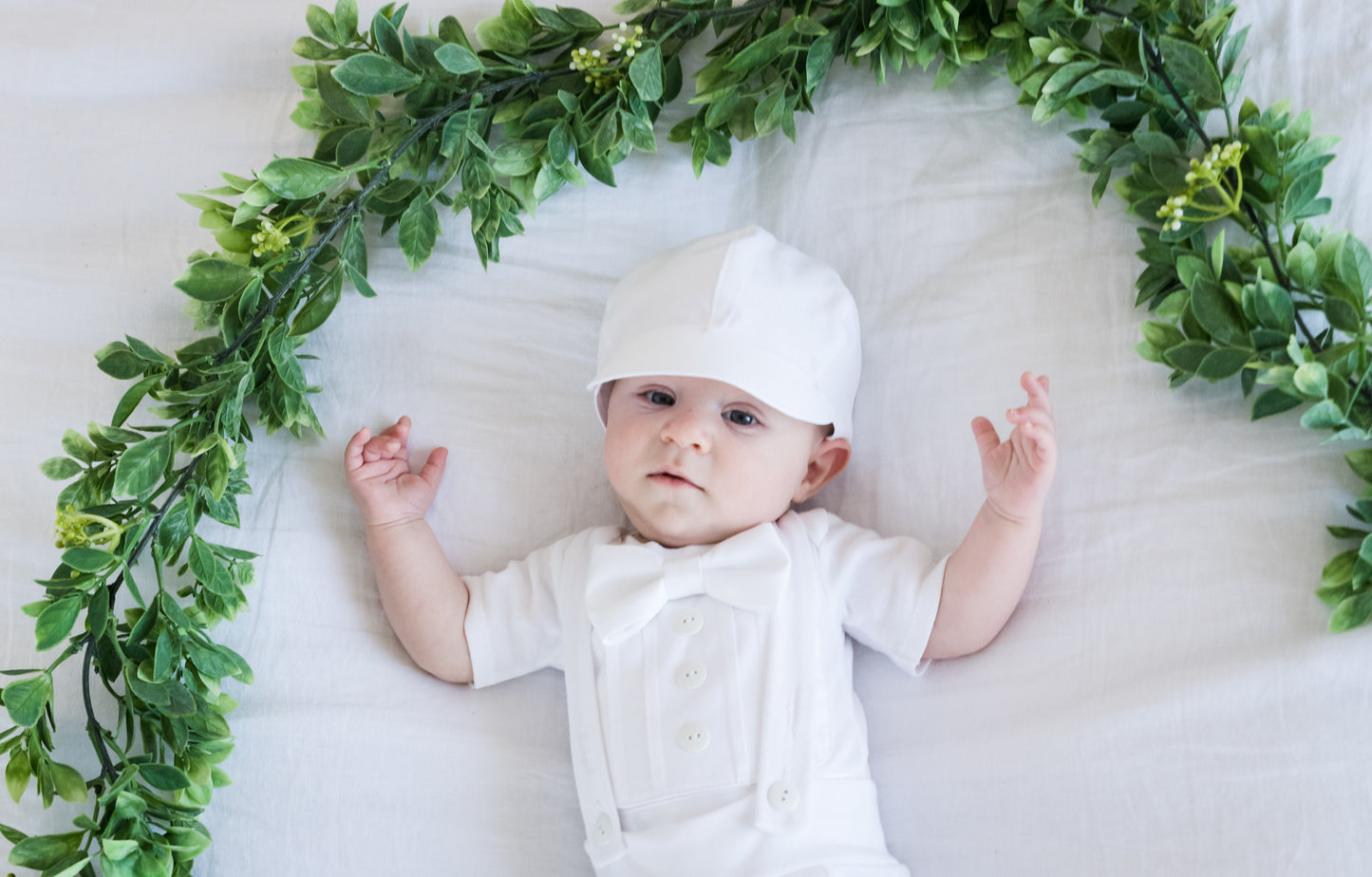 White Baby Boy Blessing & Christening Tuxedo Outfit with Shorts