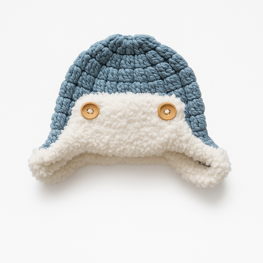 Blue & White Sherpa Baby Hat
