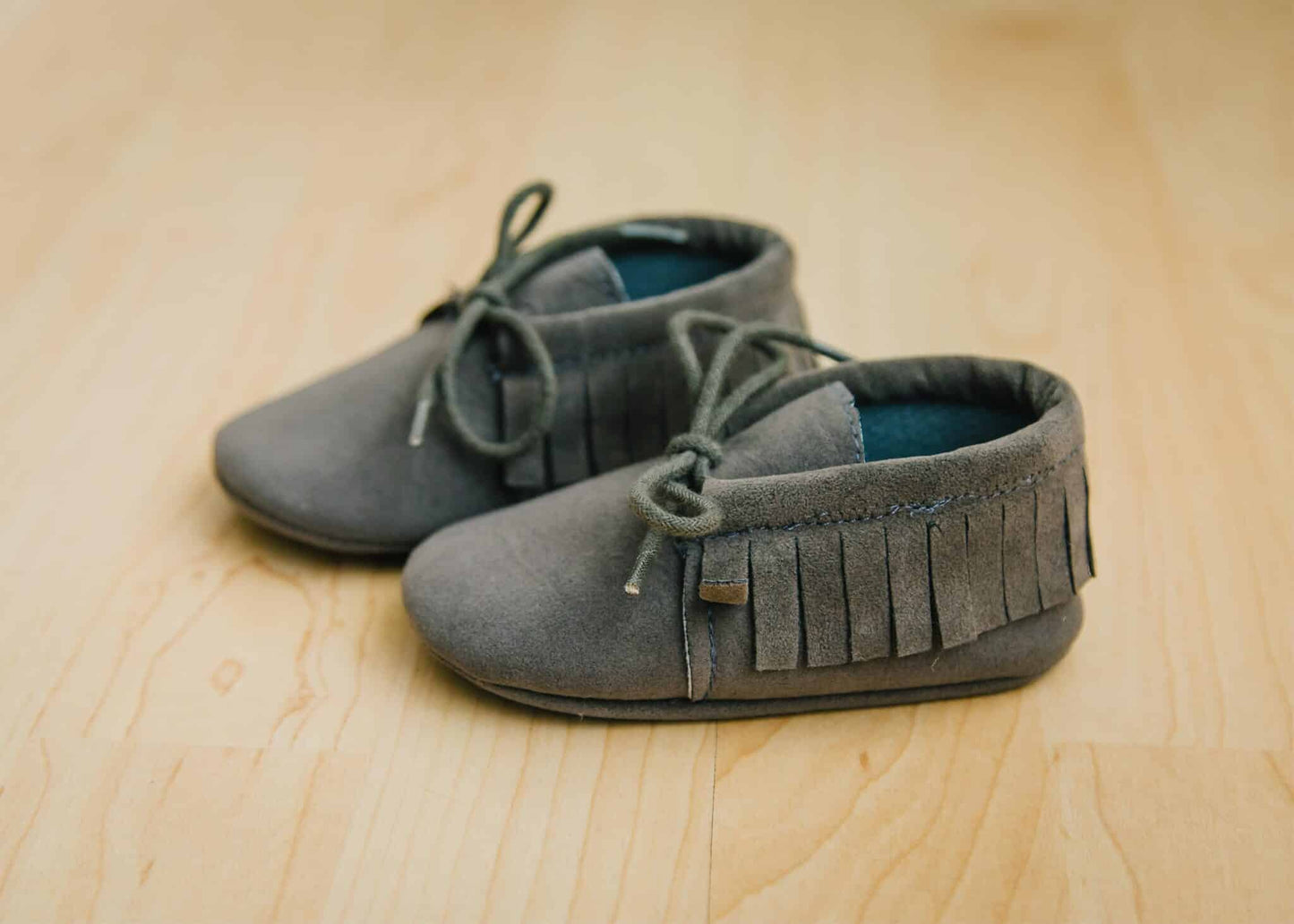 Gray baby boy moccasins