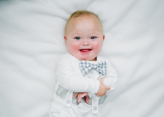 Tuxedo Outfit with White Leggings and Gray Gingham Accents