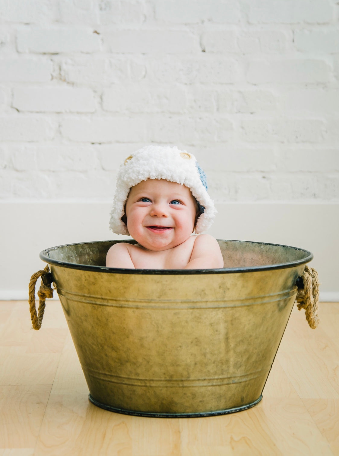 Blue & White Sherpa Baby Hat