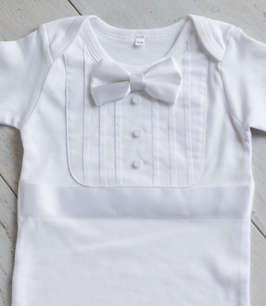 Baby Boy Tuxedo Bodysuit - White Accents