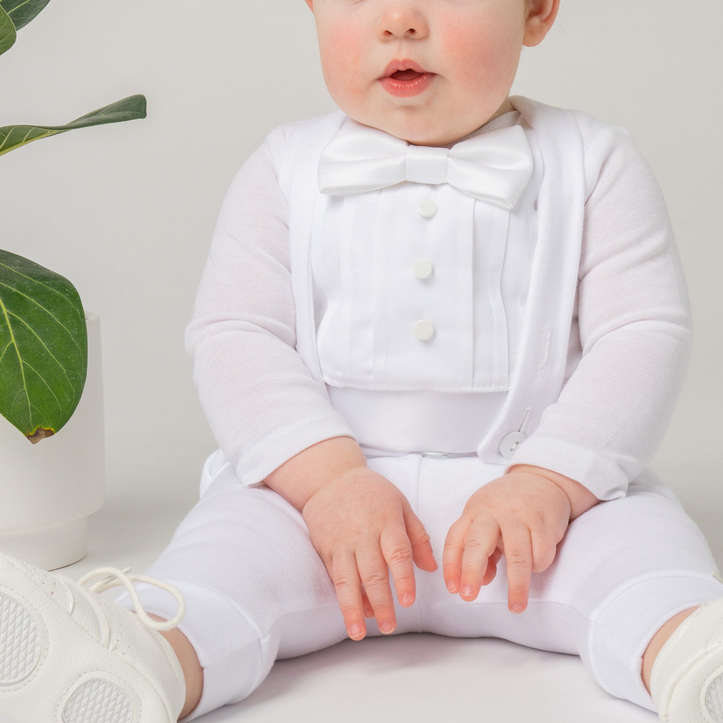 White Baby Boy Blessing & Christening Tuxedo Outfit