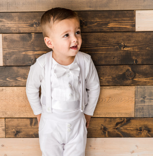 White Baby Boy Blessing & Christening Tuxedo Outfit