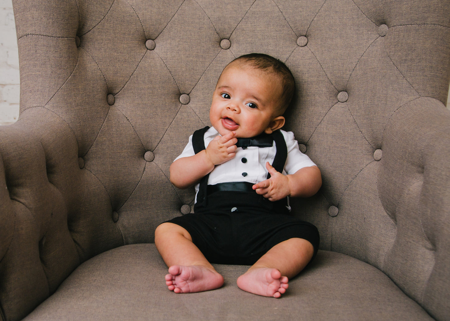 Tuxedo Outfit with Black Shorts and Black & White Accents