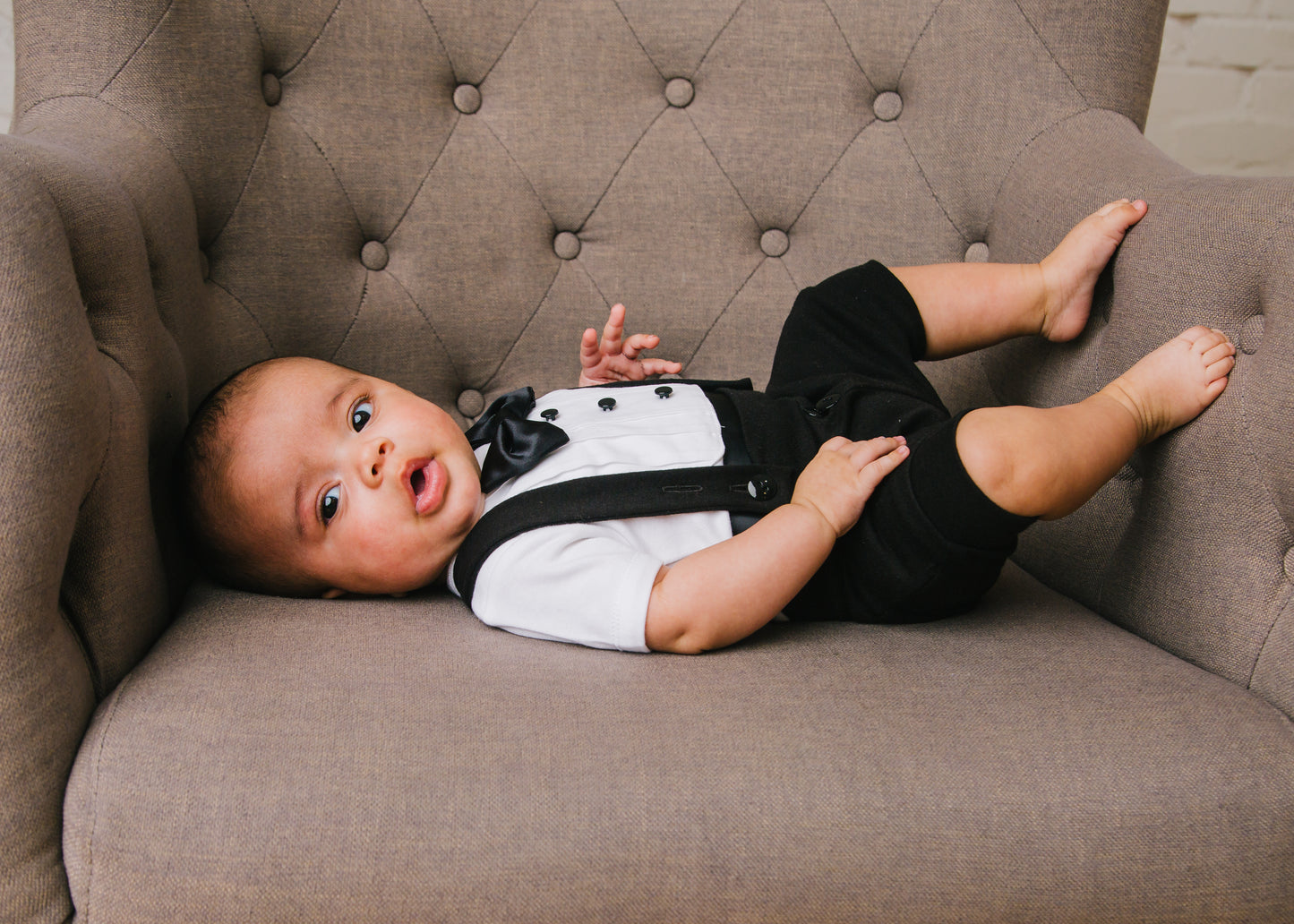 Tuxedo Outfit with Black Shorts and Black & White Accents