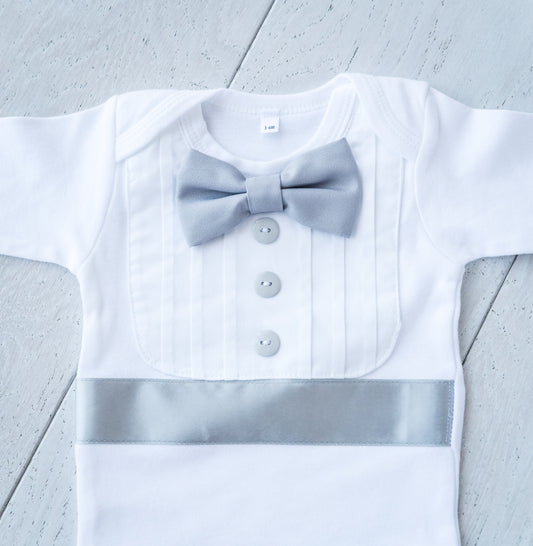 Baby Boy Tuxedo Bodysuit - Gray Accents