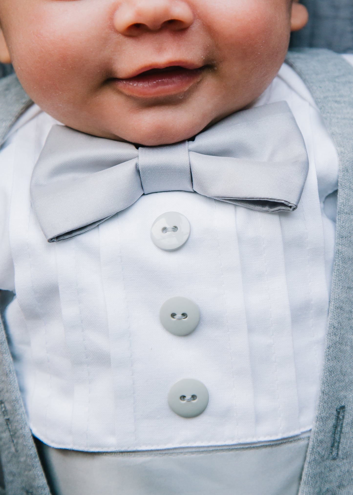 Tuxedo Outfit with White Leggings and Gray Accents