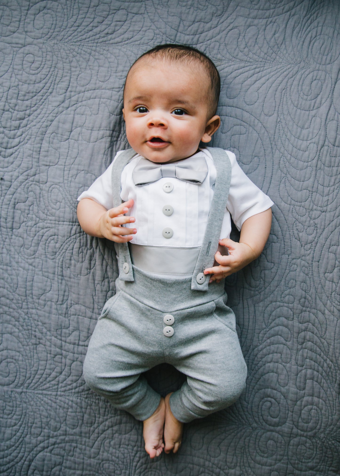 Baby Boy Leggings with Suspenders - Gray