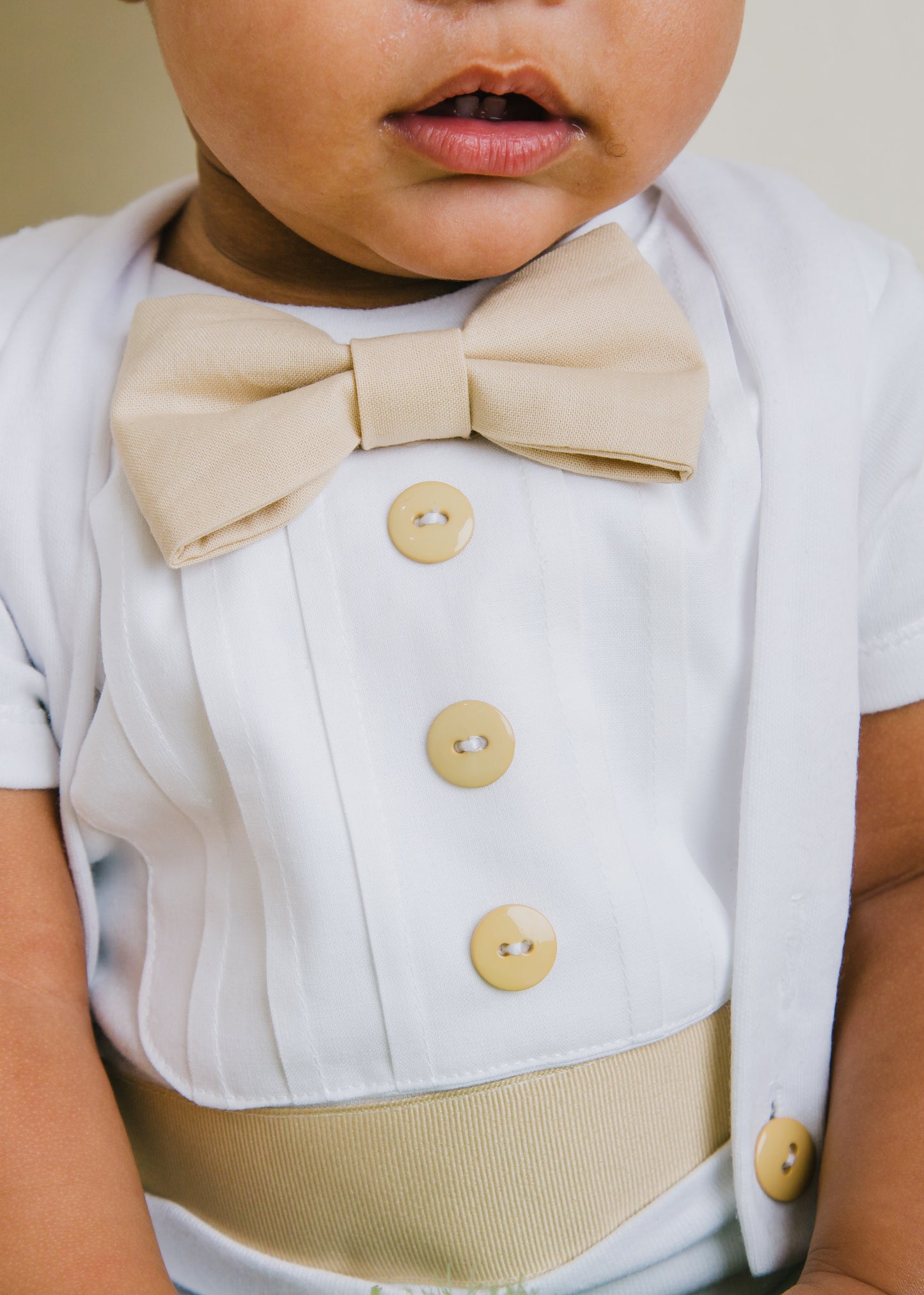 Tuxedo Outfit with White Leggings and Tan Accents