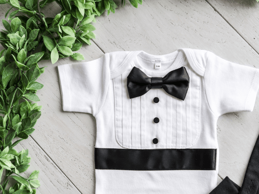 Baby Boy Tuxedo Bodysuit - Black Accents