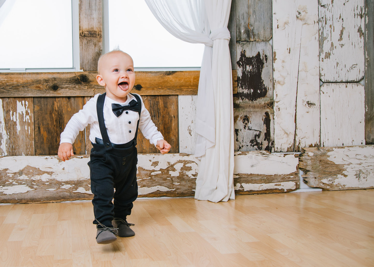 Baby Boy Leggings with Suspenders - Black