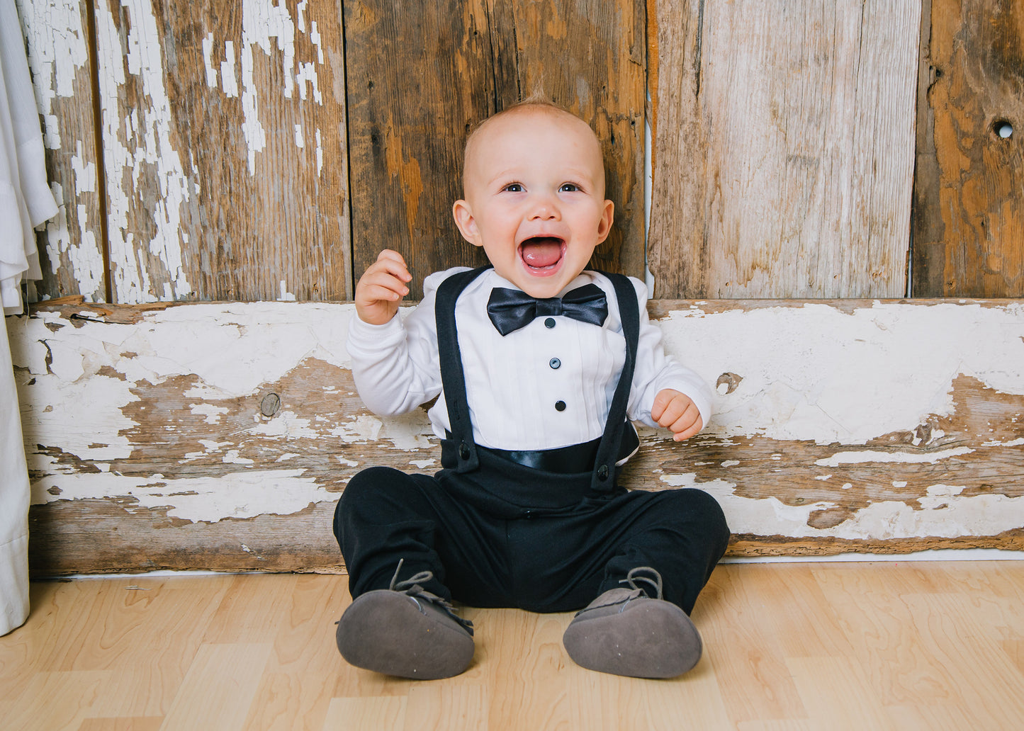 Baby Boy Leggings with Suspenders - Black